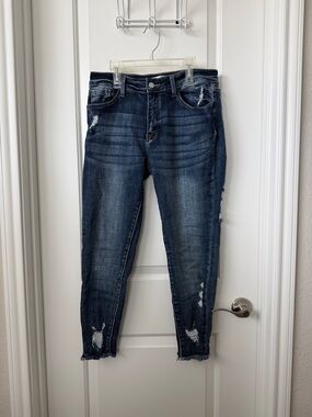 KanCan Mid Rise Ankle Skinny Distressed Dark Blue Jeans